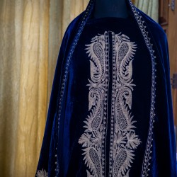 ROYAL BLUE ACHKAN STYLE SHIRT WITH STOLE SET : KASHMIRI ZARI EMBROIDERY