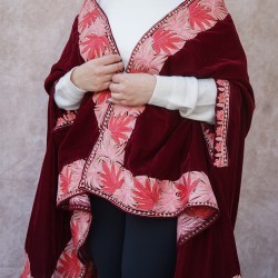 RED VELVET CAPE WITH AARI WORK AND ZARI EMBROIDERY