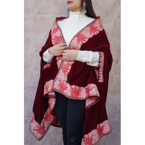RED VELVET CAPE WITH AARI WORK AND ZARI EMBROIDERY