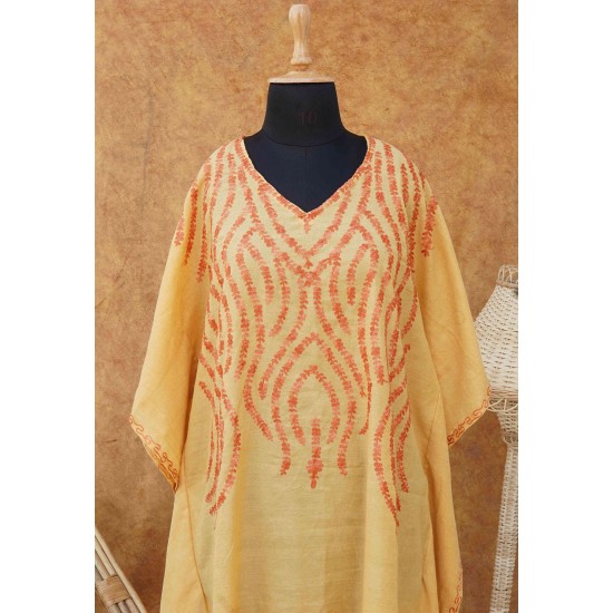 Kashmiri Yellow Kaftan with Embroidery