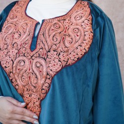 BLUE VELVET PHIRAN WITH PUFF TILLA EMBROIDERY