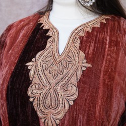 BROWN-RUST CRUSH VELVET PHIRAN WITH PUFF TILLA EMBROIDERY