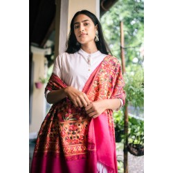 PINK WOOL SHAWL WITH AARI WORK MULTICOLOR EMBROIDERY