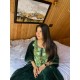 Kashmiri Bottle Green Crushed-Velvet Kaftan With Embroidery