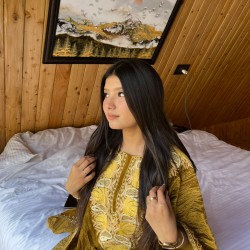 Kashmiri Mustard Crushed-Velvet Kaftan With Embroidery